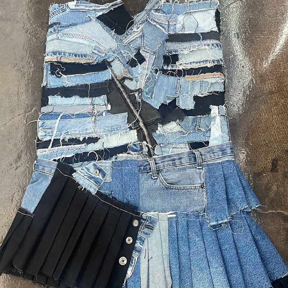 Handmade Upcycled Denim Corset & Skirt Set
- One of a Kind